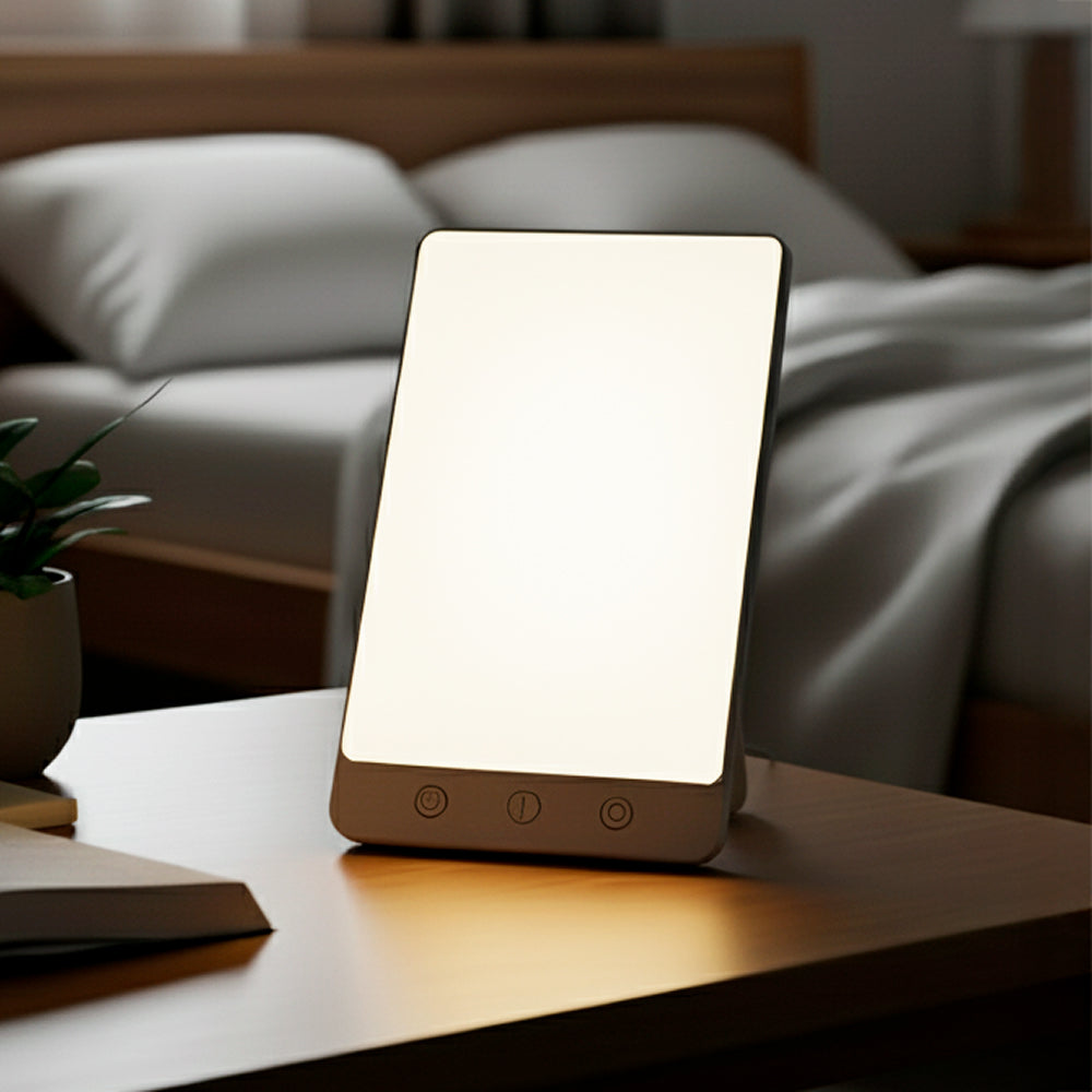 MEELANO Dagslyslampe 10.000 Lux – Slank LED Lyslampe med Justerbar Lysstyrke, Timer & Touch-betjening, UV-fri, Bærbar