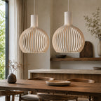 Skandinavisk Pendellampe i Træ – Lamel Loftlampe til Spisebord, E27, Ø23 / Ø35 / Ø45 cm