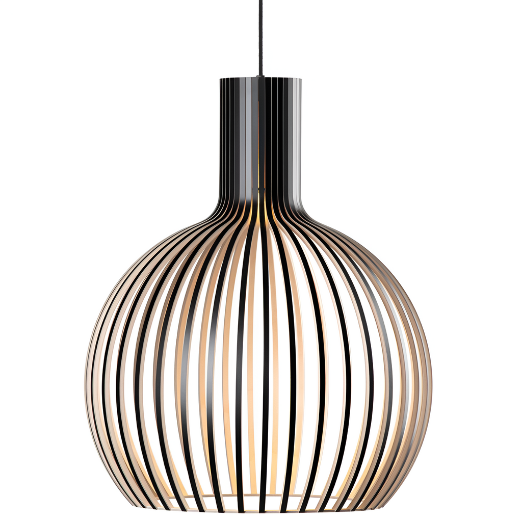 Skandinavisk Pendellampe i Træ – Lamel Loftlampe til Spisebord, E27, Ø23 / Ø35 / Ø45 cm