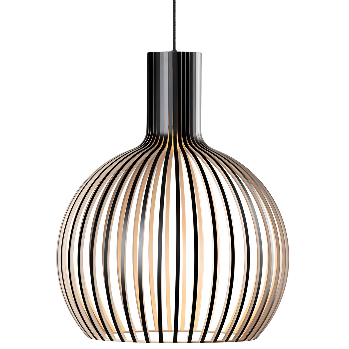 Skandinavisk Pendellampe i Træ – Lamel Loftlampe til Spisebord, E27, Ø23 / Ø35 / Ø45 cm