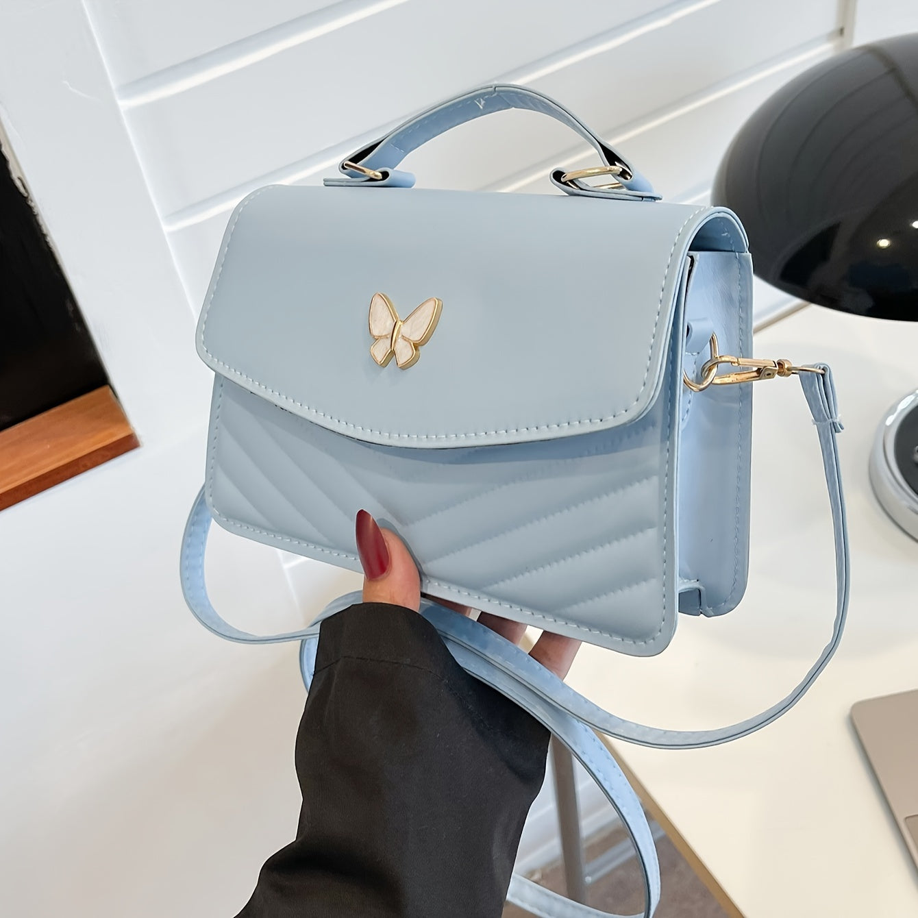 MEELANO Crossbody & Skuldertaske – Trendy Ensfarvet Taske i Kunstlæder Blå