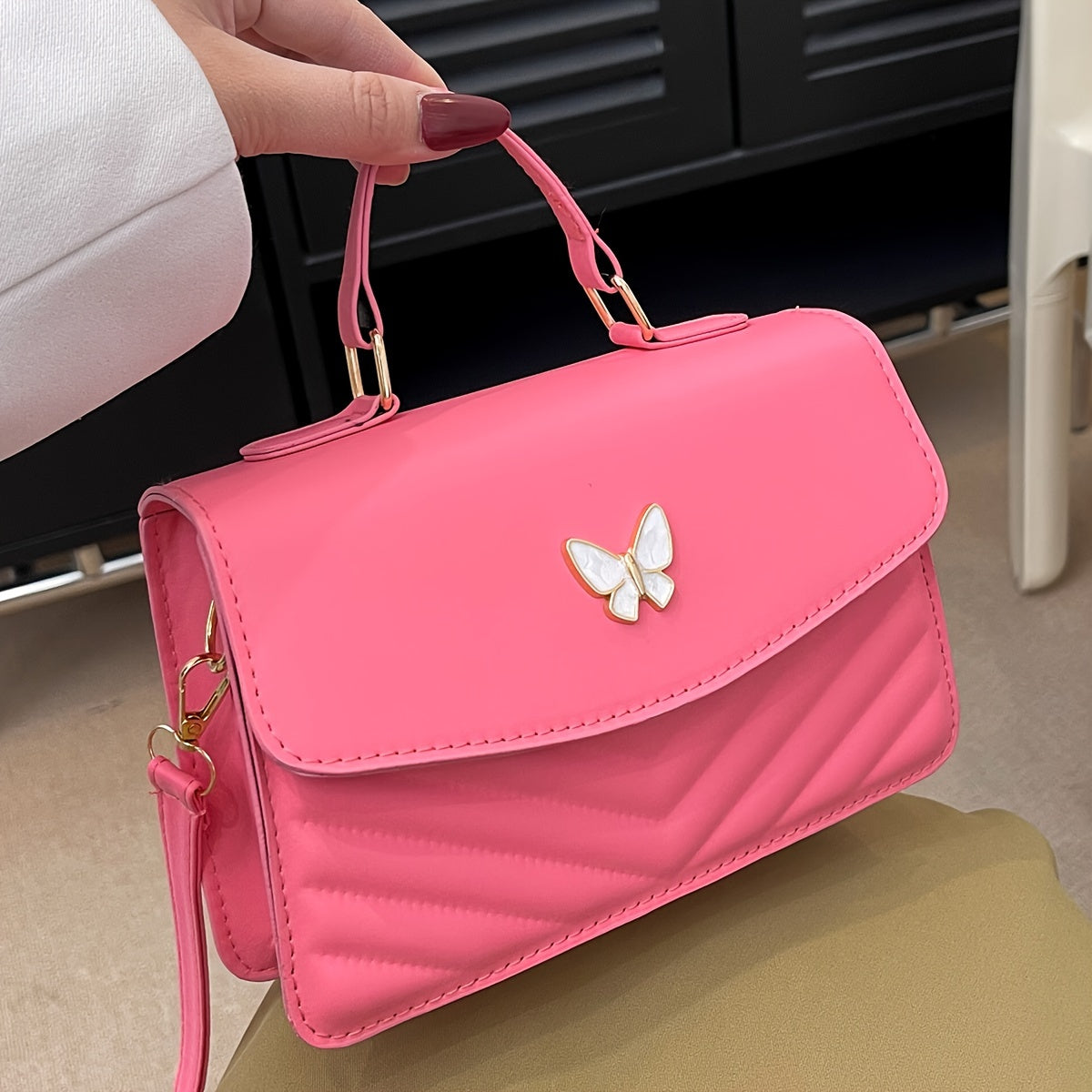 MEELANO Crossbody & Skuldertaske – Trendy Ensfarvet Taske i Kunstlæder Fuchsia