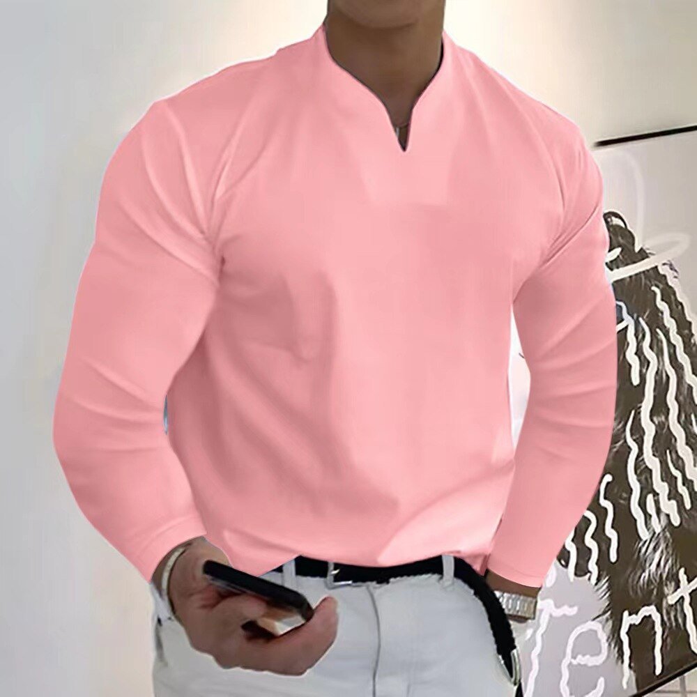 MEELANO Sporty T-shirt med V-udskæring og lange ærmer Lys rosa