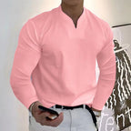 MEELANO Sporty T-shirt med V-udskæring og lange ærmer Lys rosa