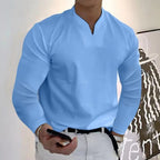MEELANO Sporty T-shirt med V-udskæring og lange ærmer Lyseblå