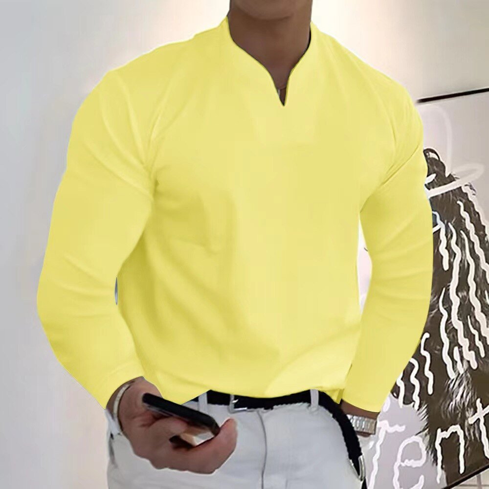 MEELANO Sporty T-shirt med V-udskæring og lange ærmer Gul