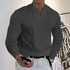 MEELANO Sporty T-shirt med V-udskæring og lange ærmer Mørk grå