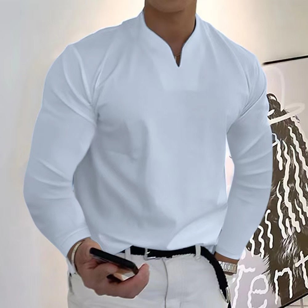 MEELANO Sporty T-shirt med V-udskæring og lange ærmer Hvid