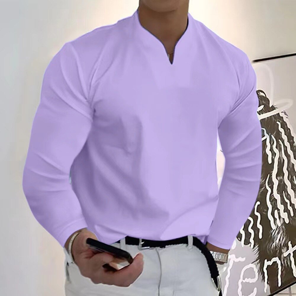 MEELANO Sporty T-shirt med V-udskæring og lange ærmer Lilla