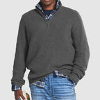 MEELANO Kenneth | Herre Quarter-Zip Ribstrikket Sweater - Varm Striktrøje med Lynlås i Halsen Grå