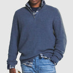 MEELANO Kenneth | Herre Quarter-Zip Ribstrikket Sweater - Varm Striktrøje med Lynlås i Halsen Blå