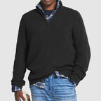 MEELANO Kenneth | Herre Quarter-Zip Ribstrikket Sweater - Varm Striktrøje med Lynlås i Halsen Sort