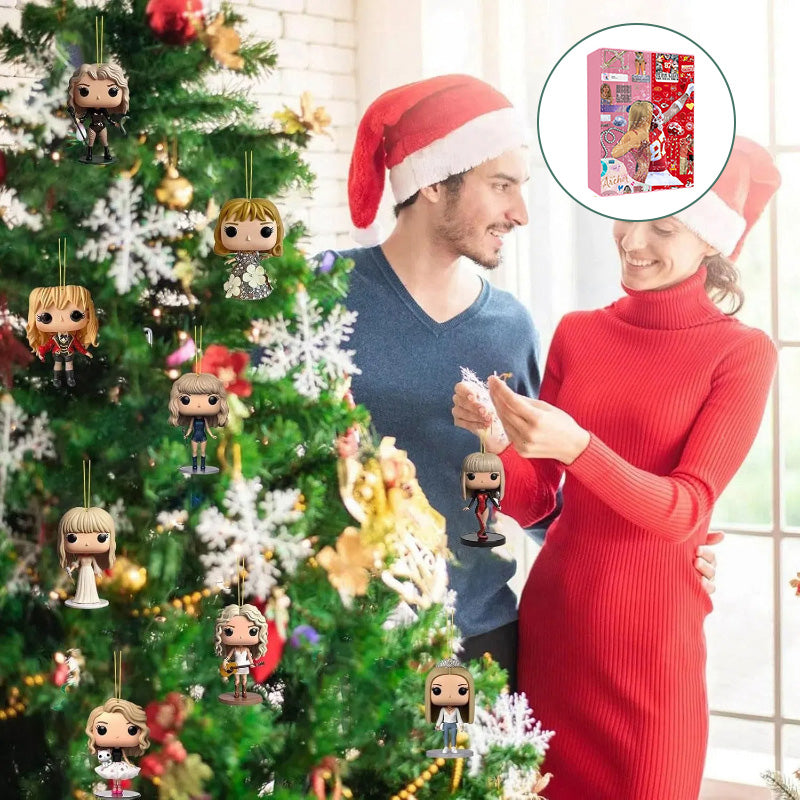 MEELANO Julekalender med Popstjerne-tema – 24 Håndlavede 2D-figurer til Juletræet eller Tasken, Julegave til Musikfans