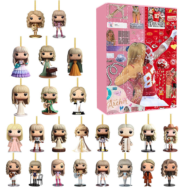 MEELANO Julekalender med Popstjerne-tema – 24 Håndlavede 2D-figurer til Juletræet eller Tasken, Julegave til Musikfans