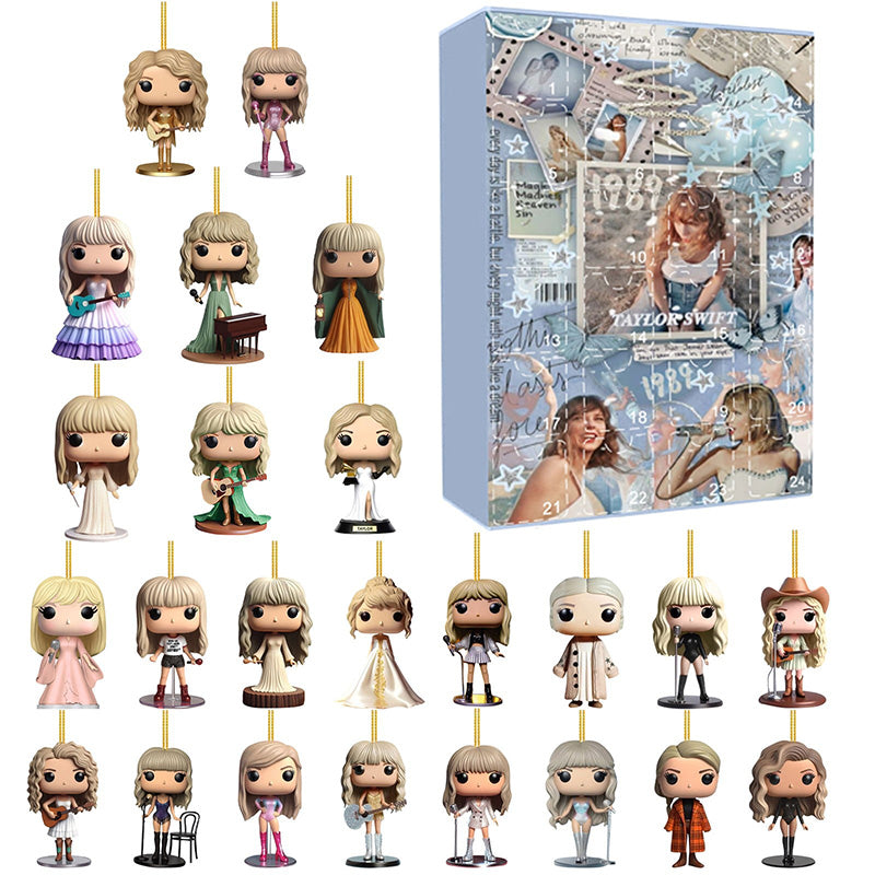 MEELANO Julekalender med Popstjerne-tema – 24 Håndlavede 2D-figurer til Juletræet eller Tasken, Julegave til Musikfans D