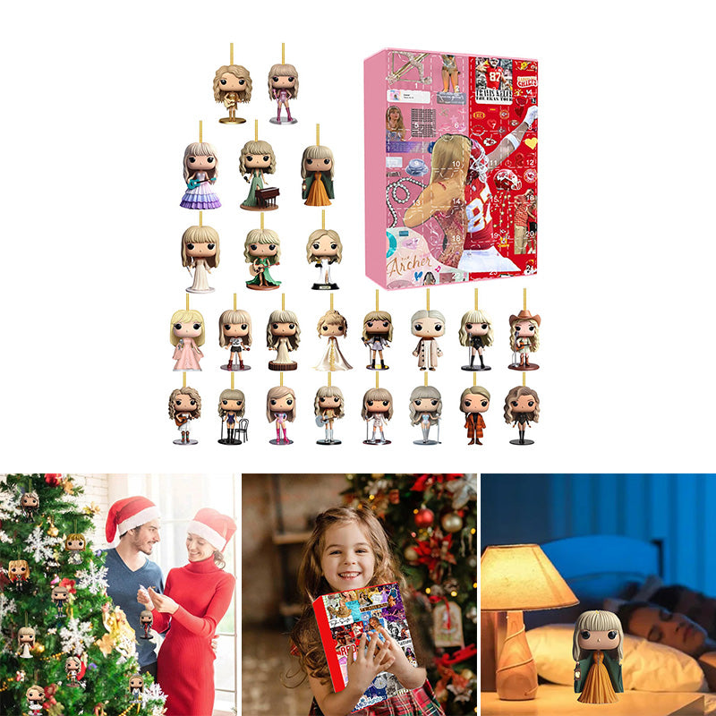 MEELANO Julekalender med Popstjerne-tema – 24 Håndlavede 2D-figurer til Juletræet eller Tasken, Julegave til Musikfans