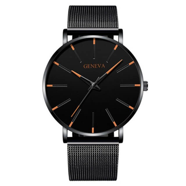 MEELANO Hommes | Herreur med Stålrem - Minimalistisk Herreur i Rustfrit Stål & Alloy Urkasse Sort Orange