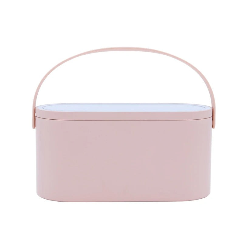 MEELANO Makeupkuffert med LED Spejl – Rejse Makeup Taske med Lys og Justerbare Rum, Pink, Hvid eller Farveovergang – Lumivault Pink