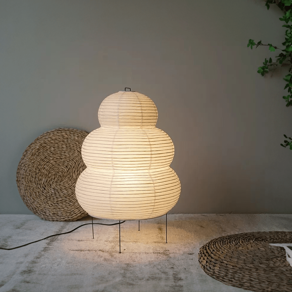 MEELANO SabiGlow – Kunstnerisk Wabi Sabi Rispapir Gulvlampe med Justerbart Stativ