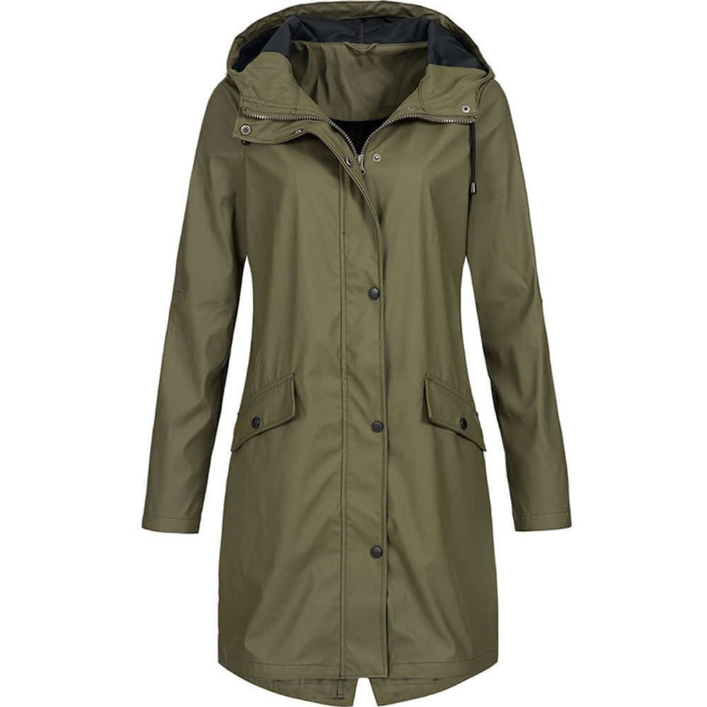 MEELANO Foret Trenchcoat med Hætte – Vandafvisende Regnjakke med Lynlås & Trykknaplommer, Halvlang, S-3XL – Luna Willow