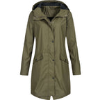 MEELANO Foret Trenchcoat med Hætte – Vandafvisende Regnjakke med Lynlås & Trykknaplommer, Halvlang, S-3XL – Luna Willow