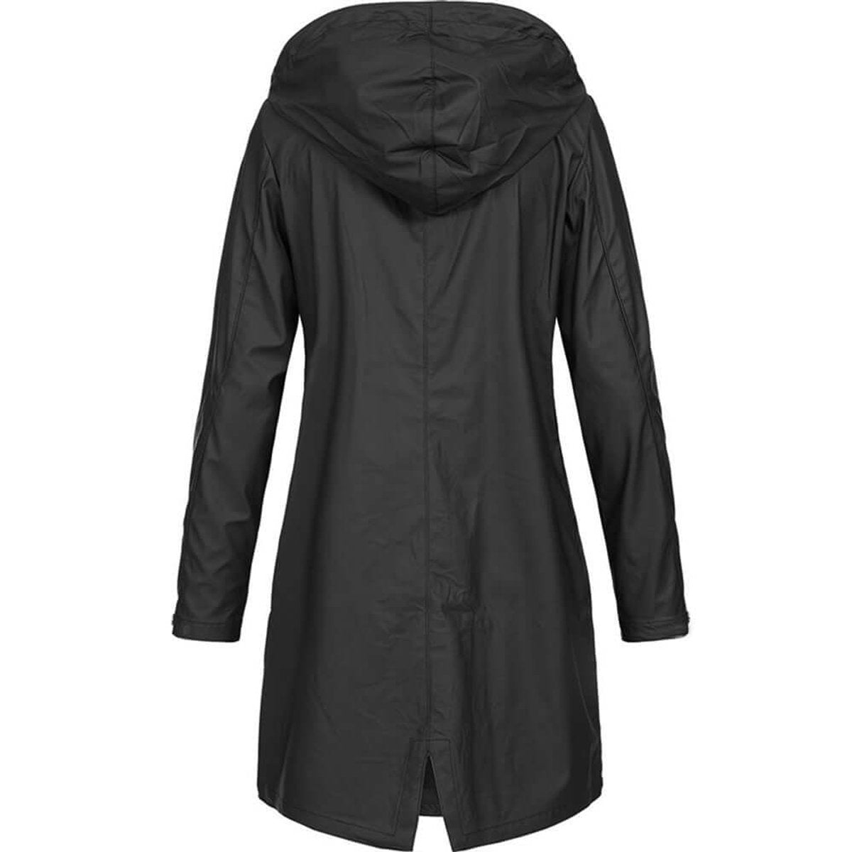 MEELANO Foret Trenchcoat med Hætte – Vandafvisende Regnjakke med Lynlås & Trykknaplommer, Halvlang, S-3XL – Luna Willow Sort