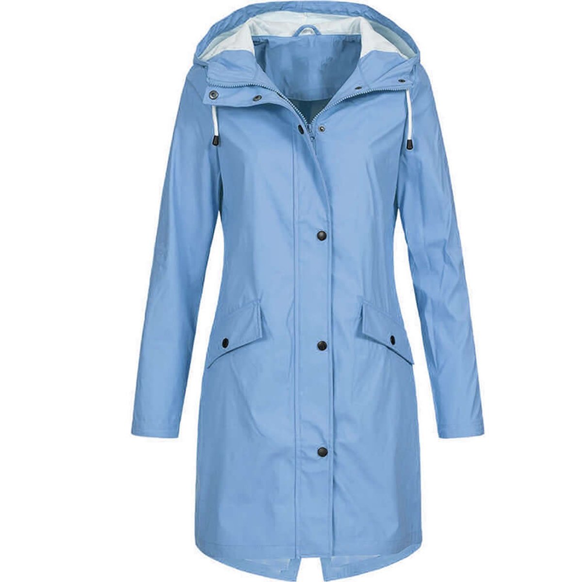 MEELANO Foret Trenchcoat med Hætte – Vandafvisende Regnjakke med Lynlås & Trykknaplommer, Halvlang, S-3XL – Luna Willow