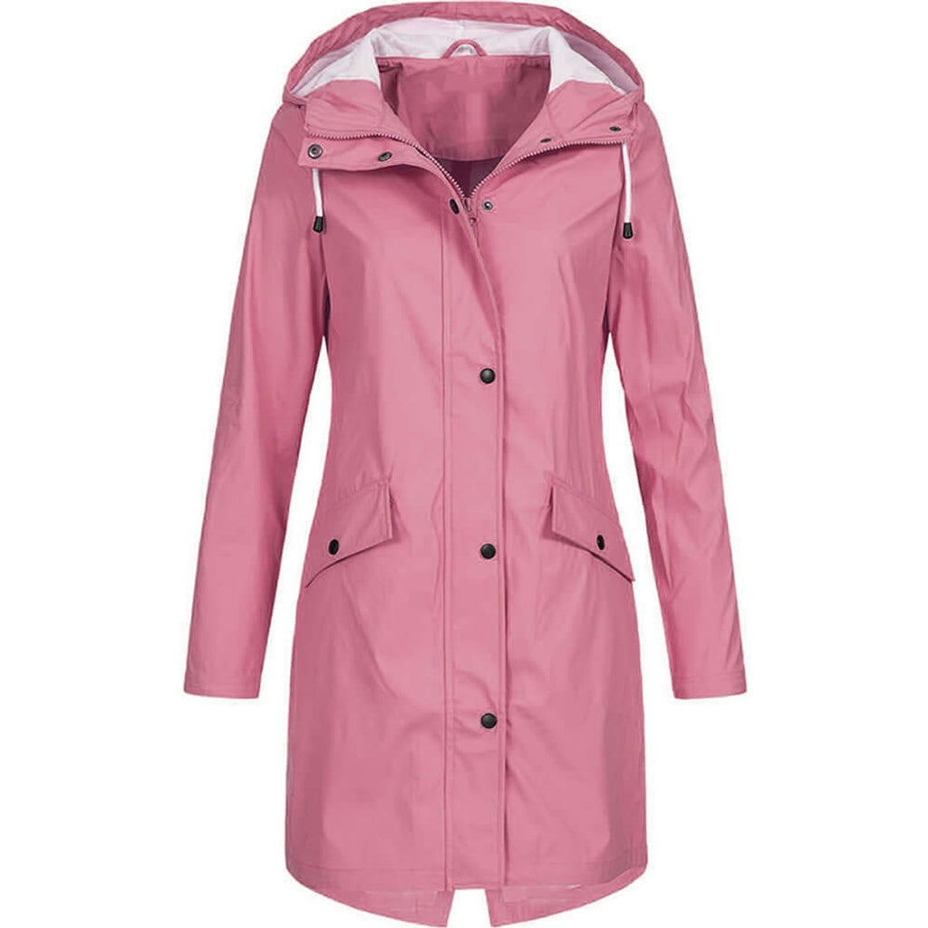 MEELANO Foret Trenchcoat med Hætte – Vandafvisende Regnjakke med Lynlås & Trykknaplommer, Halvlang, S-3XL – Luna Willow Pink
