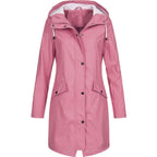 MEELANO Foret Trenchcoat med Hætte – Vandafvisende Regnjakke med Lynlås & Trykknaplommer, Halvlang, S-3XL – Luna Willow Pink