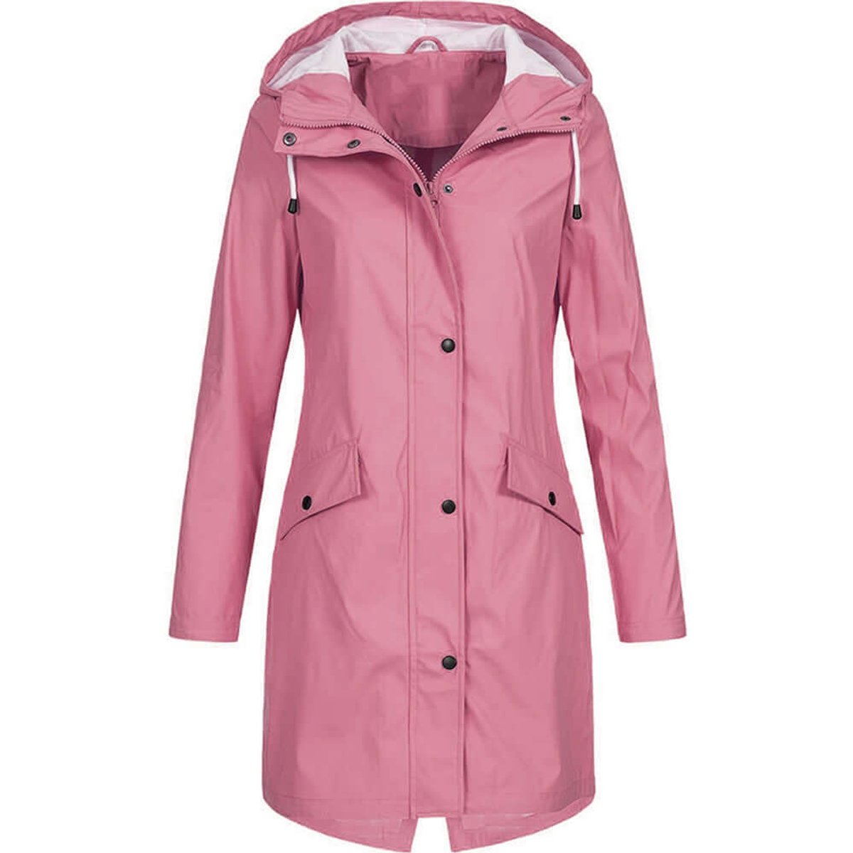 MEELANO Foret Trenchcoat med Hætte – Vandafvisende Regnjakke med Lynlås & Trykknaplommer, Halvlang, S-3XL – Luna Willow Pink