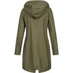 MEELANO Foret Trenchcoat med Hætte – Vandafvisende Regnjakke med Lynlås & Trykknaplommer, Halvlang, S-3XL – Luna Willow Mørkegrøn