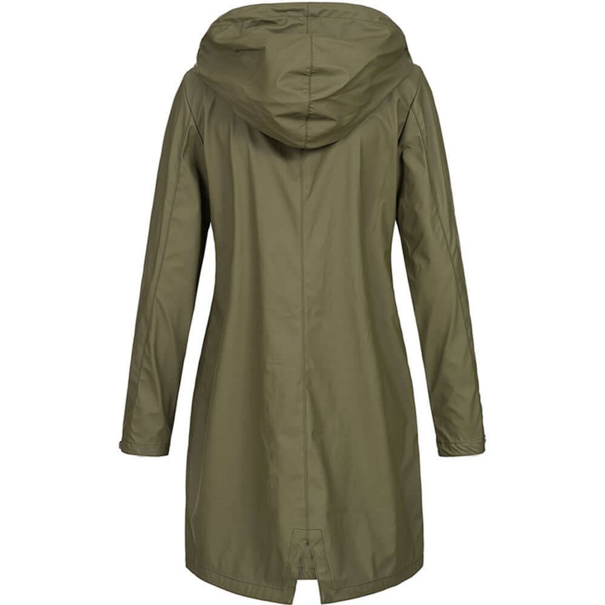MEELANO Foret Trenchcoat med Hætte – Vandafvisende Regnjakke med Lynlås & Trykknaplommer, Halvlang, S-3XL – Luna Willow Mørkegrøn