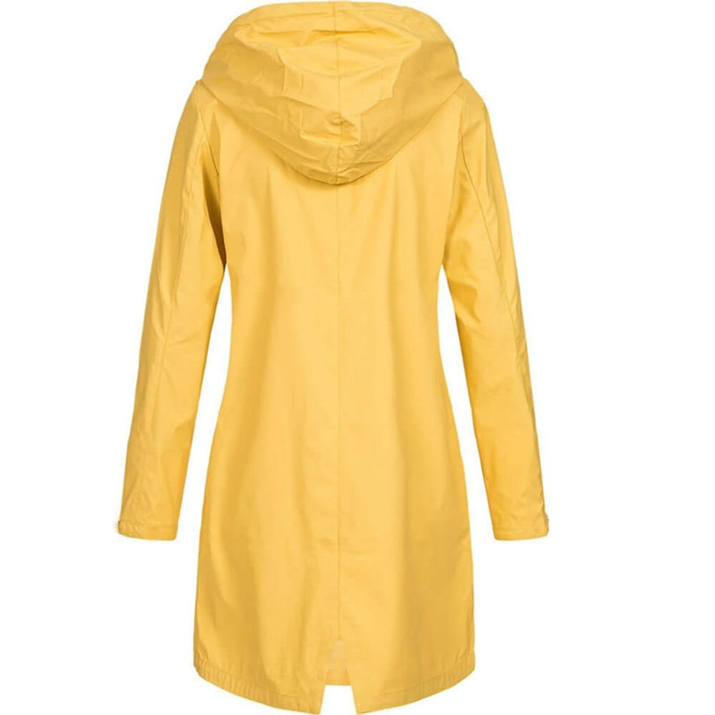 MEELANO Foret Trenchcoat med Hætte – Vandafvisende Regnjakke med Lynlås & Trykknaplommer, Halvlang, S-3XL – Luna Willow Gul