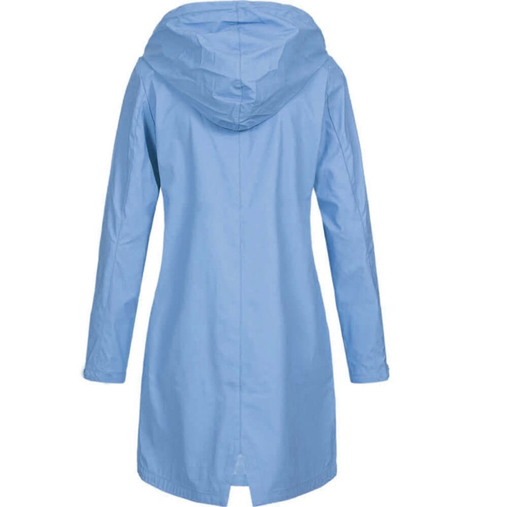 MEELANO Foret Trenchcoat med Hætte – Vandafvisende Regnjakke med Lynlås & Trykknaplommer, Halvlang, S-3XL – Luna Willow Lyseblå