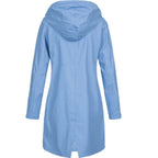 MEELANO Foret Trenchcoat med Hætte – Vandafvisende Regnjakke med Lynlås & Trykknaplommer, Halvlang, S-3XL – Luna Willow Lyseblå