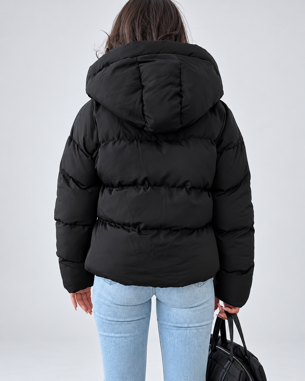 MEELANO Oversized Pufferjakke Dame med Hætte – Quiltet Vinterjakke med Lynlås, Sidelommer & Ribkanter, Sort, S-XL – Luna